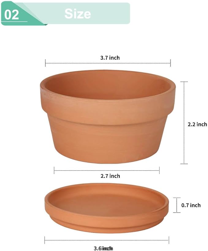 vensovo 3.7 Inch Terracotta Shallow Succulent Pots - 6 Pack Terra Cotta Clay Pot with Saucer, Cacuts Indoor and Outdoor Planters with Drainage Hole