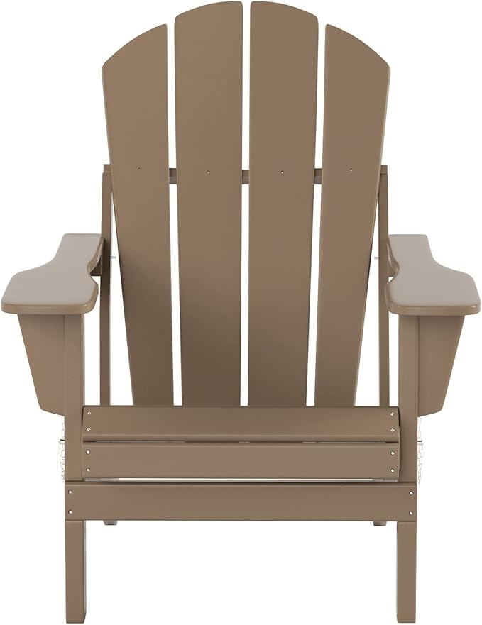 WO Home Furniture Adirondack Chair Table Set of 2 PCS Outdoor Folding Chair w Side Table Weather/UV Resistant for Lawn, Garden, Bon Fire, Balcony (Weathered Wood)