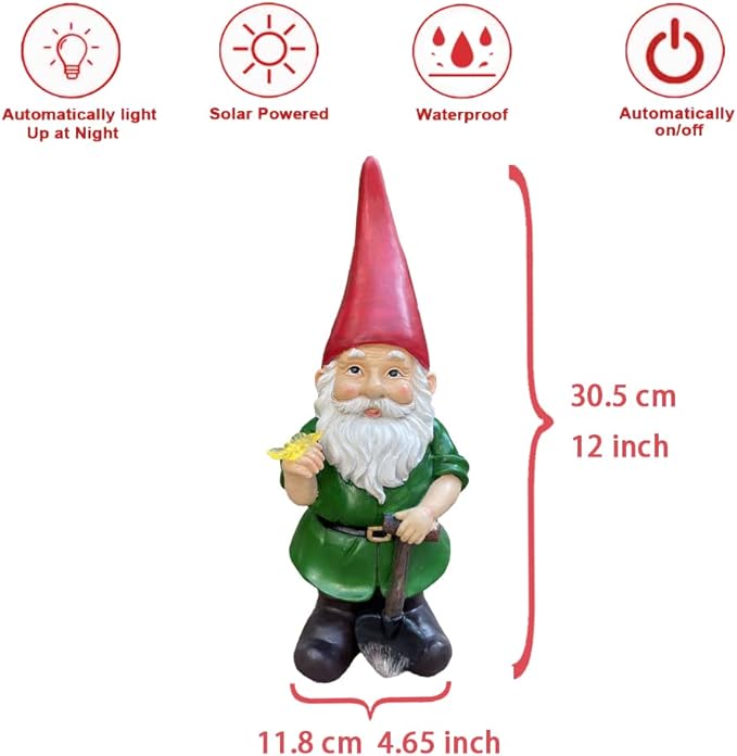 Solar Powered 2 Gnomes Playing with Ball, Decorated Solar Light, Garden Decorations Statues, Garden Light Decor for Lawn Ornaments
