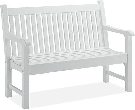 Psilvam 2-Person Poly Lumber Outdoor Bench with 700 Lbs Weight Capacity – Weatherproof Garden Seating for, Balcony Porch & Park, All-Weather Fade-Resistant Patio Furniture (White)