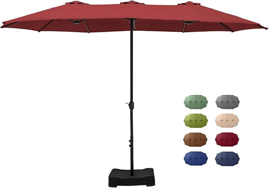 GREEN PARTY 15 ft Rectangle Patio Umbrella with Base Included, Double-Sided Table Umbrella with Crank, Large Outdoor Umbrellas for Patio Poolside Garden Backyard, Burgundy Red