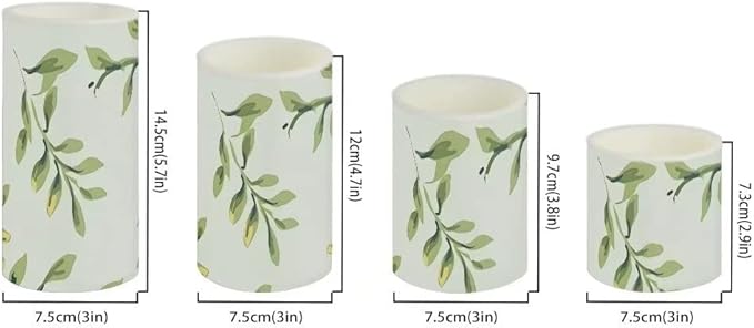 Green Leaves Flameless Candles Battery Operated Candles Set of 4 with 18-Key Remote Control Timer Dancing Flame Pillar Candles for Home Beach Hotel