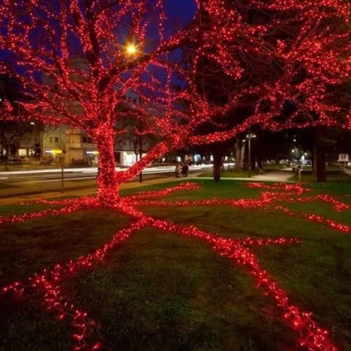 QITONG 4 Pack Red Solar Fairy Lights, Each 33ft 100 LED String Light Outdoor Waterproof, 8 Modes Silver Wire Red Outdoor Lights