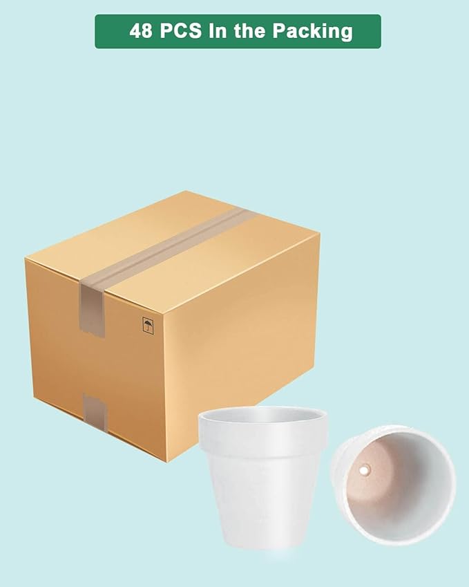 vensovo 48 Pcs 2" Tiny Terracotta & Terra Cotta Pots with Drainage - White Small Mini Clay Ceramic Pottery Planter Ideal for Indoor/Outdoor Plants, Crafts, Wedding Favors