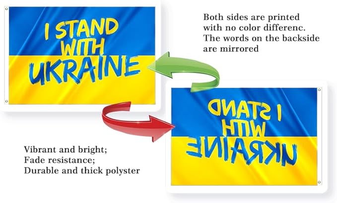 I Stand with Ukraine Flag 3x5FT Ukrainian National Polyester Banner With 2 Grommets Fade Resistant Vivid Color For Patriotic Festival Events Party Decoration