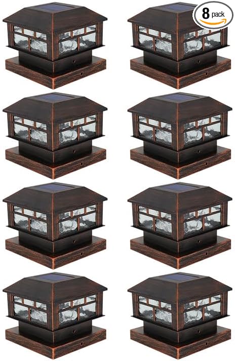 Solar Post Cap Lights Bronze Fence Deck Post Light Solar Powered Fit 3.5x3.5 4x4 5x5 Wooden Posts 8 Packs