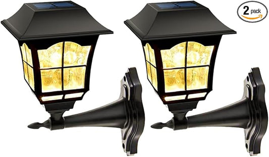 MAGGIFT 2 Pack Solar Wall Lantern Outdoor, Exterior Waterproof 15 Lumens Solar Sconce Light Fixture with Wall Mount Kit for Front Door Fence Garden Decor