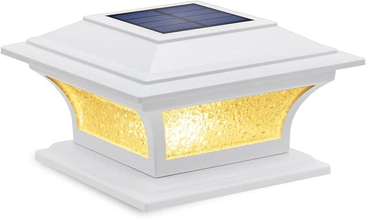 SIEDiNLAR Solar Post Lights Outdoor Glass LED Fence Cap Light 2 Modes for 4x4 5x5 6x6 Posts Patio Deck Garden Decoration Warm White/Cool White Lighting White (1 Pack)