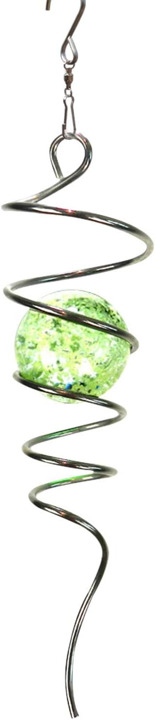 FONMY Gazing Ball Stainless Steel Spiral Tail-Decorative Wind Spinner with Glow Glass Ball, with Hanging Swivel Hook, Indoor Outdoor Decoration Silver Glow -13 inch Height