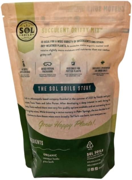 Sol Soils Succulent Gritty Mix 1 Gallon - Fast Draining Peat Moss Free Succulent Soil Potting Mix with Coconut Husk Chips, Perlite & Pumice