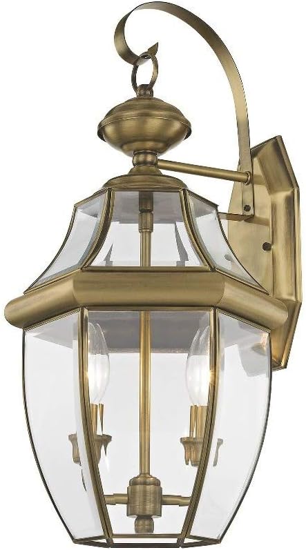 Livex Lighting 2251-07 Monterey 2 Light Outdoor Bronze Finish Solid Brass Wall Lantern with Clear Beveled Glass, 20.25" x 10.5" x 20.25"