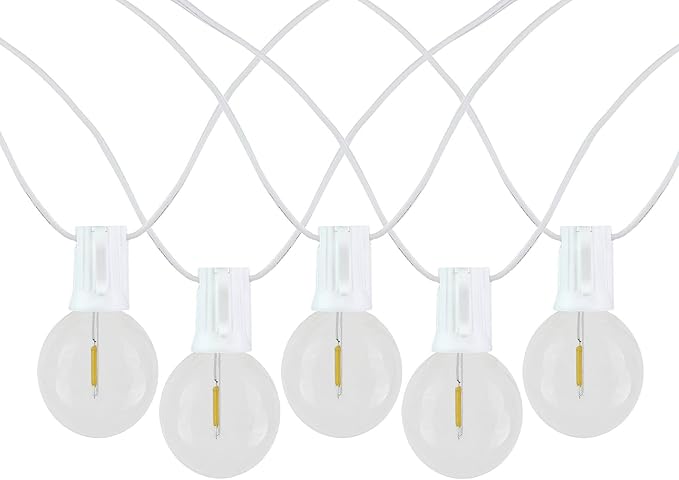 Novelty Lights 50 Feet G40 LED Patio String Lights with 50 Bulbs, Warm White, Weather Resistant and Shatterproof Replaceable Plastic Globe Bulbs, White Wire