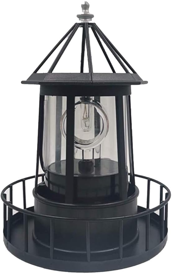 Marsrut LED Solar Light Powered Rotating Lighthouse Beacon Lamp, Outdoor Courtyard Waterproof Solar Hanging Lamp, Lawn Lantern, for Patio Fence Garden Decoration Outdoor Lighting Home Decor (Black)