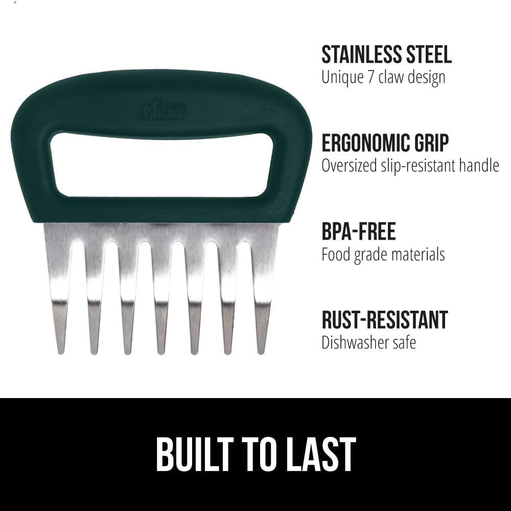 GORILLA GRIP BPA-Free Chicken Shredder Meat Claws, Sharp Stainless Steel Food Shredding Fork, Comfortable Handle, Easily Shred Pulled Pork, Taco Meats, Kitchen Smoker BBQ Tool, Dishwasher Safe, Hunter