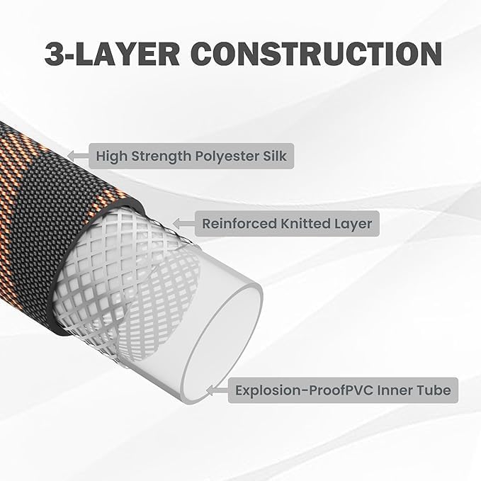 Giraffe Tools Garden Hose 100FT Non-Expandable Lightweight Flexible Water Hoses Burst 600 psi with 9 Spray Function Nozzle Heavy Duty Hose