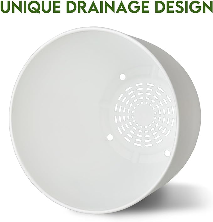 Plant Pots 8 Inch Set of 2, Flower Pots with Multi Mesh Drainage Holes, Planters for Indoor Outdoor Garden Plants and Flowers (White)