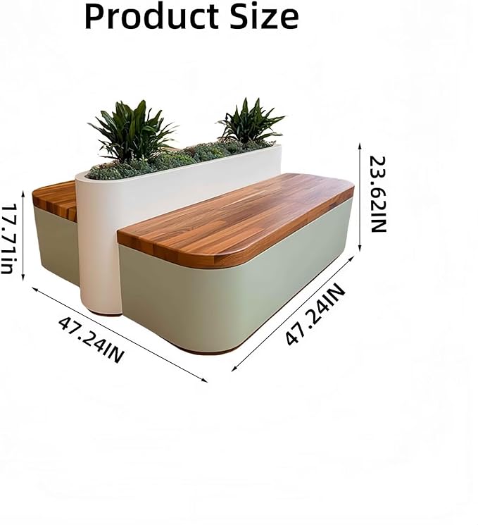 Outdoor Bench - Modern Outdoor Park Planter Bench Includes Luxurious and Simple Flower Box & Wooden Seating Area for Commercial Plaza,Food Court(47.24IN)