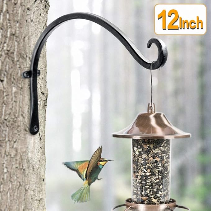 Hanging Plant Brackets Outdoor: 12-Inch Hanging Plant Hangers Wall Hooks - Wall Mount Brackets for Bird Feeder Flower Baskets Black