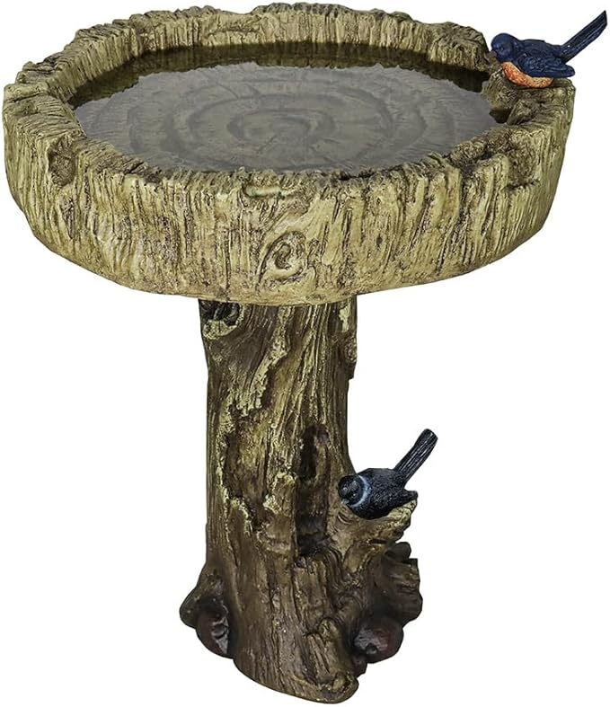 SKYFIRE 24.4” H Fibre Reinforced Concrete Outdoor Garden Bird Bath with Birds, Woodland Tree Trunk Decoration Yard Statue，Pedestal Birdbaths for Outdoors, Garden, Patio, Lawn, Backyard