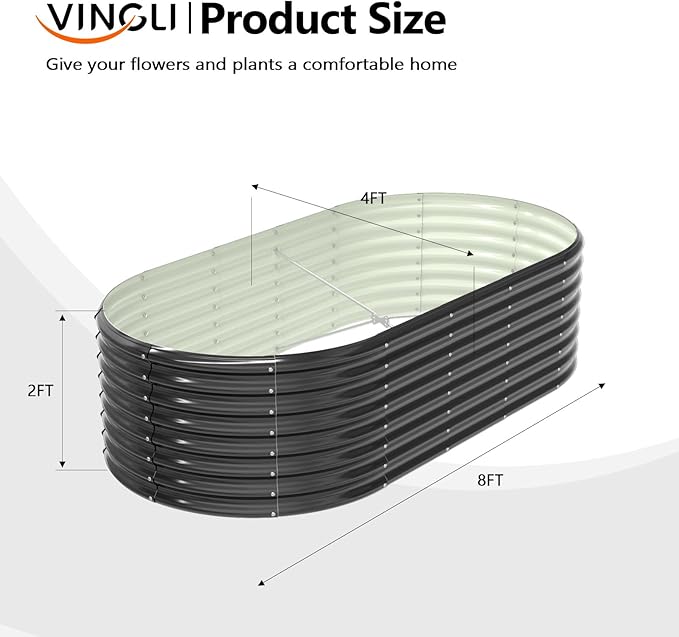 VINGLI Galvanized Raised Garden Beds Outdoor, 6x3x2 Ft, 8x4x2 Ft Lager Metal Planter Raised Beds for Planting Vegetables Flowers Herb (8 * 4 * 2（Oval）)