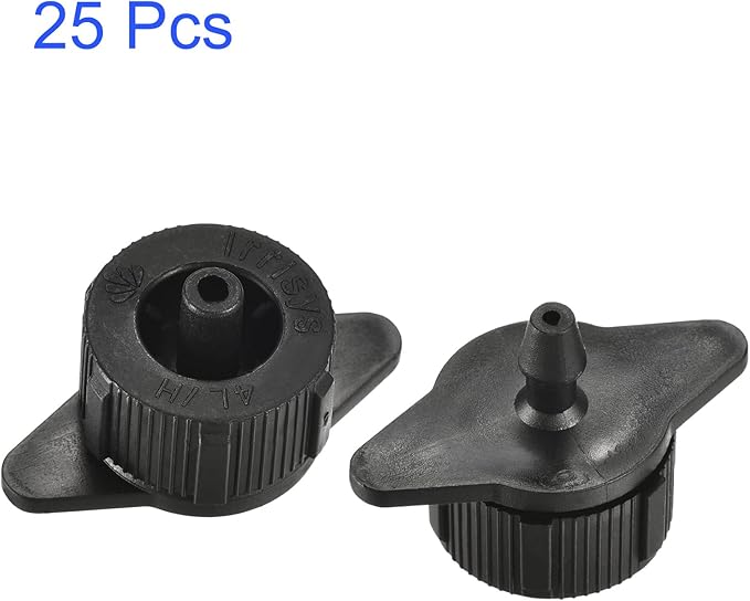 25 Pack Pressure Compensating Dripper - Garden Irrigation, Maintain Constant Flow & Drip Emitter, Apply to Outdoor Garden Lawn Tree (1 Gallon Per Hour, Black)