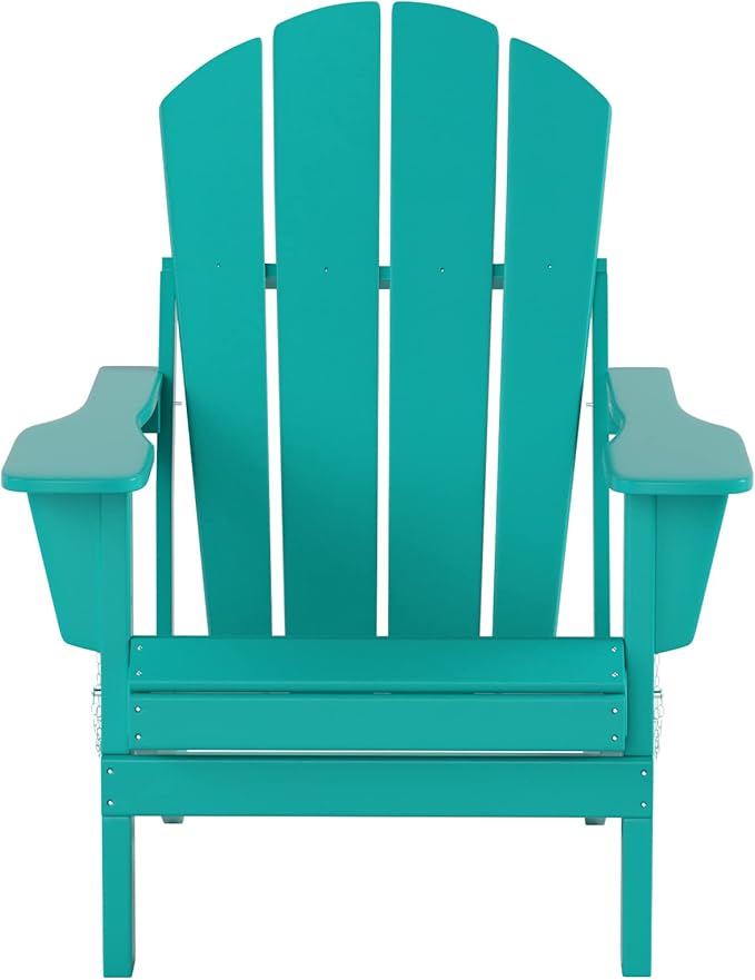 WO Home Furniture Adirondack Chair Table Set of 2 PCS Outdoor Folding Chair w Side Table Weather/UV Resistant for Lawn, Garden, Bon Fire, Balcony (Turquoise)