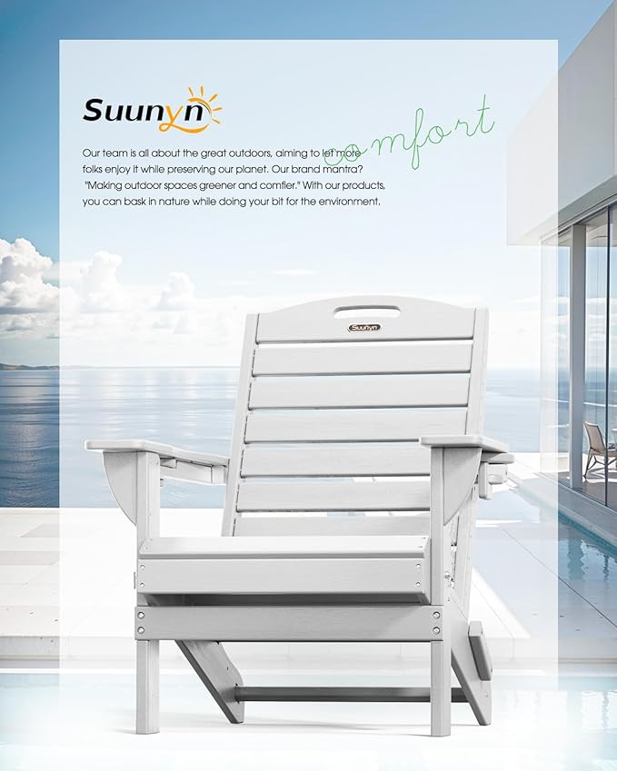 Adirondack Chairs Set of 2, Outdoor Fire Pit Chairs, HDPE All-Weather Adirondack Chairs with Cup Holder, Lawn Chair for Deck, Patio, Garden (White)