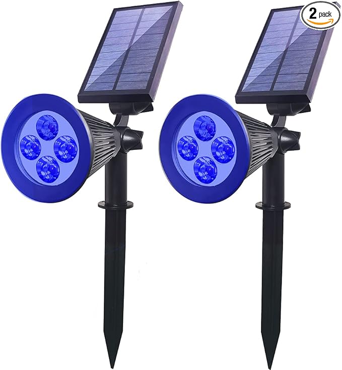 Solar Spotlights Outdoor Waterproof Adjustable Solar Garden Landscape Spot Light, 4 LEDs 2-in-1 Auto On/Off Solar Inground Lights for Patio Yard Garden Driveway Pathway (2 Pack, Blue)