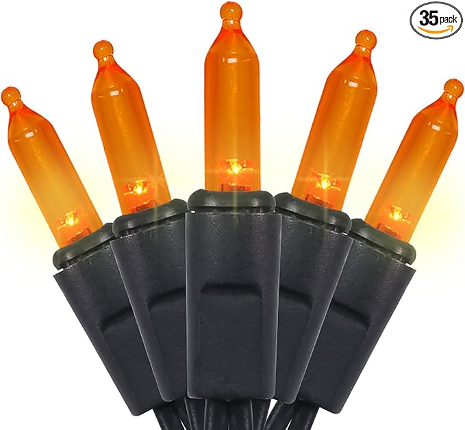 Orange LED Halloween Lights - 35 Count Orange Christmas String Lights for Small Tree, Crafts, Holiday, Indoor/Outdoor Halloween Decorations, 11 Feet Black Wire, UL Certified, Connectable