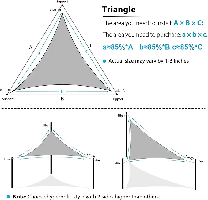 Amagenix Sun Shade Sail 8'X9'X12' Curved Edge Outdoor Shade Canopy Light Grey Breathable 95% UV Block Shade Cloth for Patio Garden Backyard (We Make Custom Size)