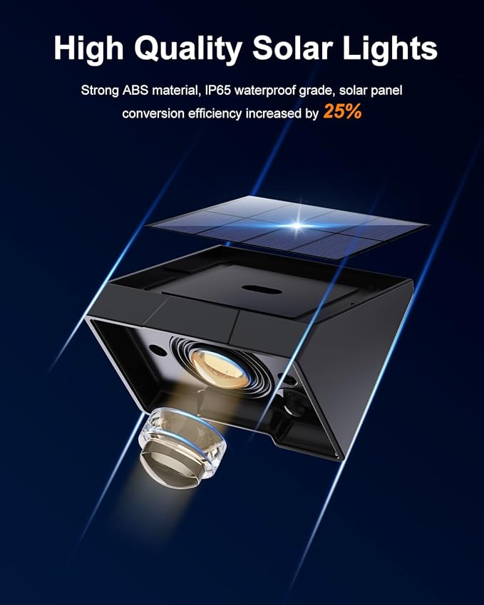 8 Pack Decorative Solar Powered Fence Lights Outdoor Waterproof with Warm White LED Spot Lens, for Outside Wall, Deck, Patio, Yard, Rail, Garage, Pool, Designed for Enhanced Security, Easy Install