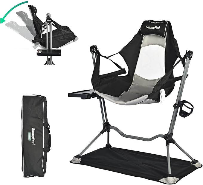 SUNNYFEEL Hammock Camping Chair, Oversized Swinging Camping Chair, Portable Hammock Chairs with Cup Holder, Beach Mat, MAX 300lbs Heavy Duty for Outdoor Travel Lawn Backyard Beach (Black)