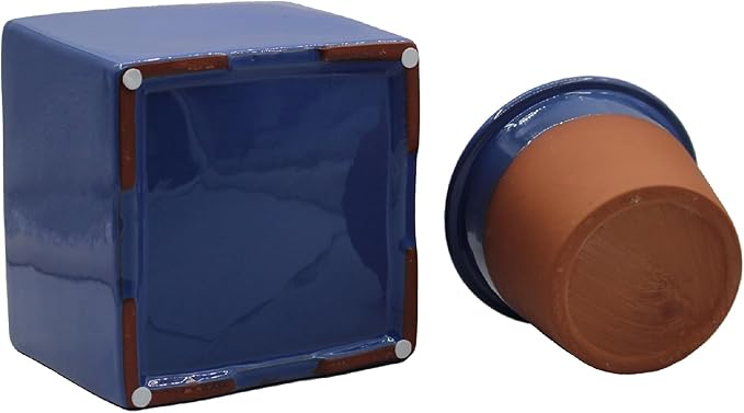 2-Pack Ceramic African Violet Self Watering Pot 6 Inch Square Pot 3.5 Inch Innter Pot Easy Fill Water Reservoir Blue