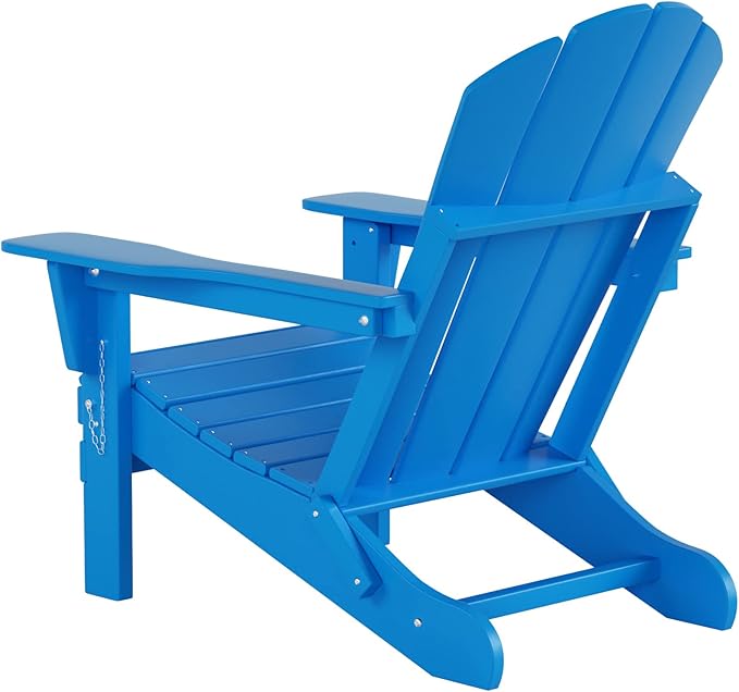 WO Home Furniture Adirondack Chairs Table Set of 3 PCS Outdoor Folding Chairs Coffee Table Weather/UV Resistant for Lawn, Garden, Bon Fire, Balcony (Pacific Blue)