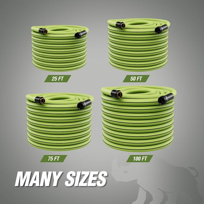 Rugged Rhino Heavy Duty Flexible Light Weight Garden Hose, 50ft x 5/8in, 4 Layer Leakproof Outdoor Gardening Tools, Watering Supplies, Powerful Water Pressure for Lawn, Flowers, Green Black