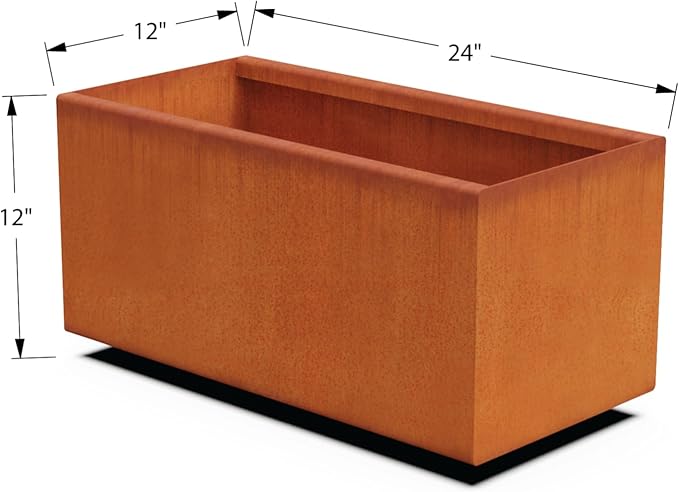 Corten Steel Planter Box – 24-Inch Rectangular Metal Planter for Herbs & Patios | Heavy Duty, Modern Rustic Design | Made in USA, Fully Assembled