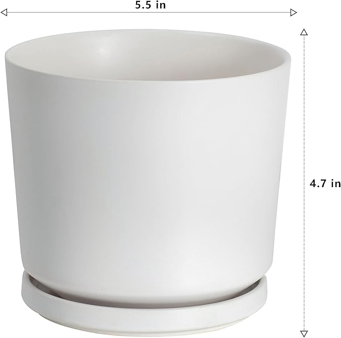 Ekirlin 5 inch Plant Pots,Ceramic Flower Planters Indoor,Modern Succulents Containers with Drain Hole Saucer,Decorate Home,Office & Outdoor (White)