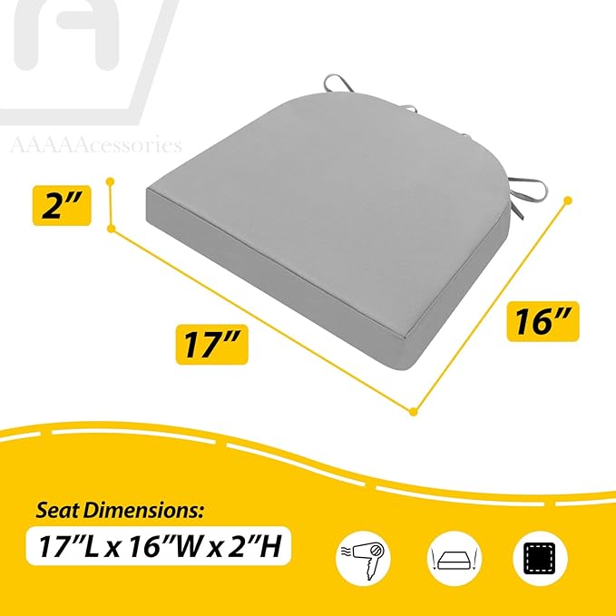 AAAAAcessories Outdoor Seat Cushions for Chairs, Waterproof, Fade-Resistant Patio Furniture Replacement Cushions, 17" x 16" x 2", Set of 4, Gray