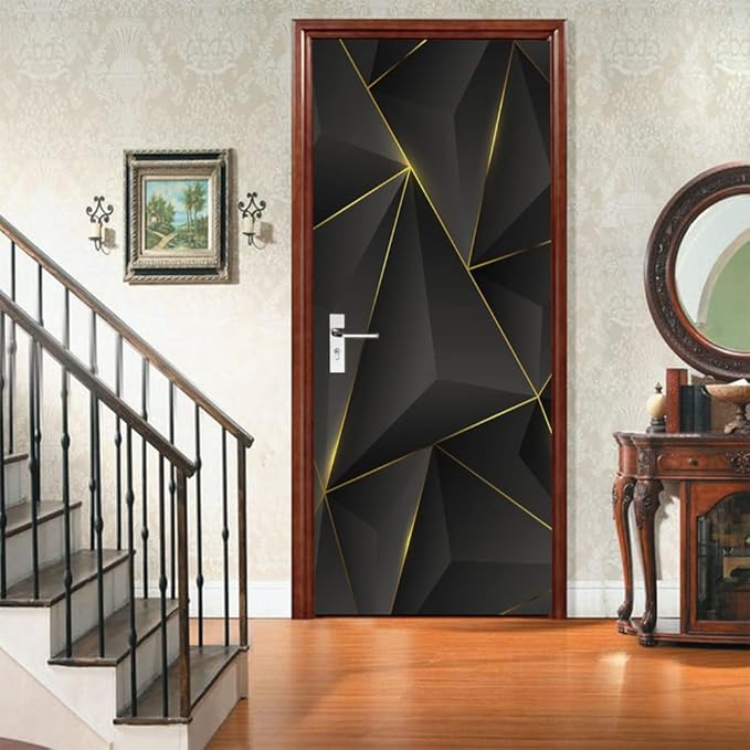3D Door Sticker Mural - Realistic Black Bubble Theme - Waterproof PVC - Matte Finish - Peel & Stick - Removable - 37.4 x 82.7 inch - For Door & Wall