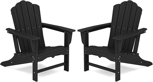 KINGYES HDPE Adirondack Chair, Classic All-Weather Adirondack Chair Set of 2, Black