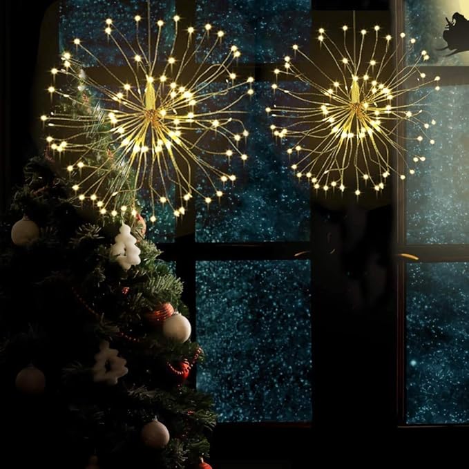 Firework Lights,10 Pack LED Copper Wire Fireworks Lights Fairy Lights Christmas Hanging Dimmable String 8 Modes Waterproof with Remote Control