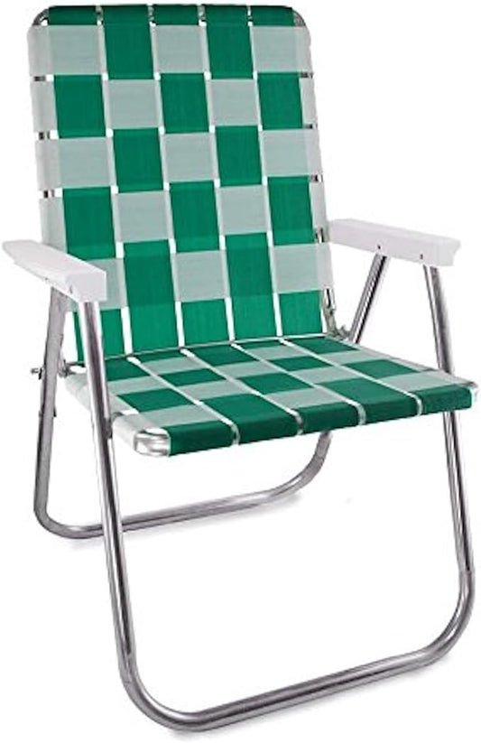 Lawn Chair USA Folding Aluminum Outdoor Patio Lawn Chair | Heavy-Duty Webbed Chairs for Camping, Sports, Beach, Yard & Tailgating | Lightweight Portable | Classic - Green/White