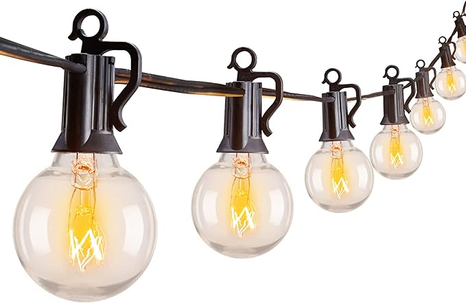 Outdoor String Light 50Feet G40 Globe Patio Lights with 52 Edison Glass Bulbs(2 Spare), Waterproof Connectable Hanging Christmas Lights for Backyard Porch Balcony Party Xmas Decor, E12 Socket, Black