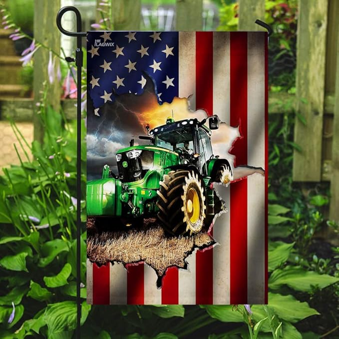 Flags-Tractor Farmer American Flag THB2370F1, Garden Flag (11.5" x 17.5")-USA House Garden Flags Premium Polyester-Decorative Outdoor Flags