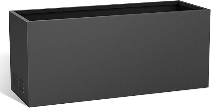 Worth Garden Metal Planter Box - 30" L x 11" W x 13" H Matte Black Heavy Duty Large Rectangular Steel Modern Plant Pot, Indoor Outdoor - Insert Plate with Drain Holes, Air Vents, No Assembly Required