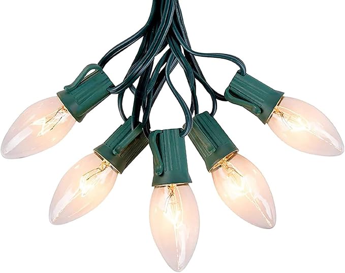 Vintage C9 Christmas Lights, 25 Feet C9 String Lights for Christmas Tree Holiday Party Indoor Room Outdoor Roofline Backyard Garden Patio Cafe Home Xmas Decoration, Warm White Light, Green Wire