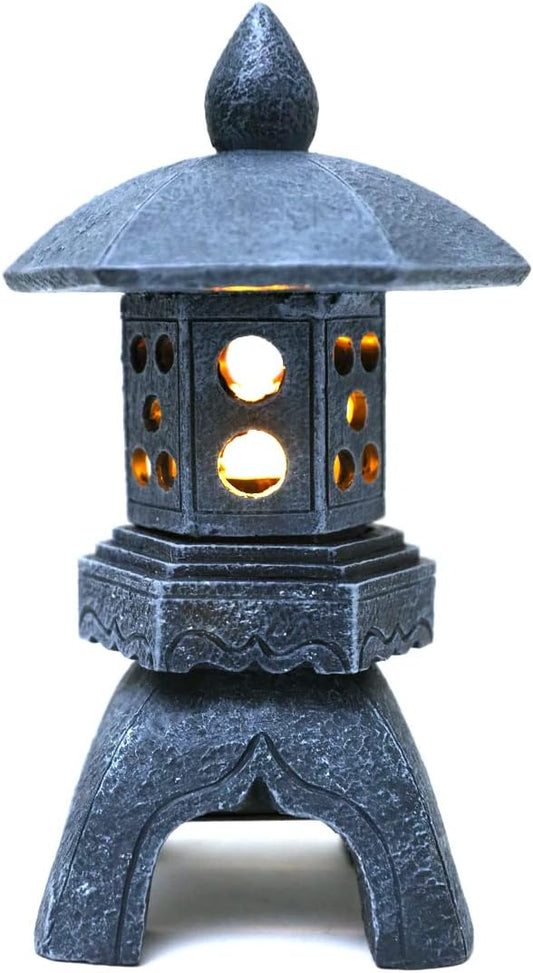 Pagoda Lantern Garden Statue with Solar Lotus Lights, Large Resin Japanese Temple Pagoda Lamp Asian Zen Outdoor Yard Decor for Landscape Patio Porch Lawn Decorations, Christmas Ornament Gift