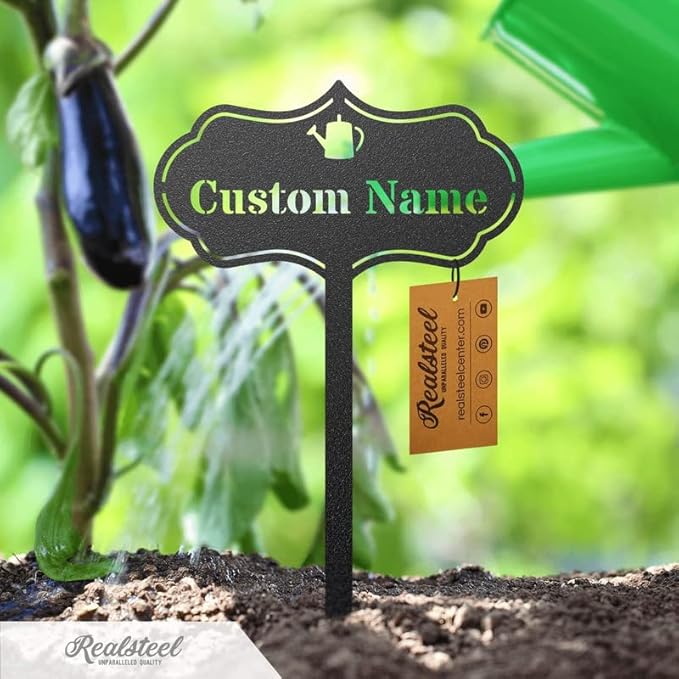 RealSteel – Customizable Seed & Plant Markers - Outdoor Herb Garden Stakes - Elegant Fruit/Vegetable Labels - Steel Plant Tags for Pots - Classy Design for Farmhouse/Greenhouse – Sun Icon