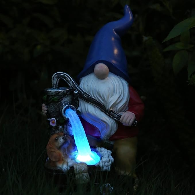 Garden Gnome Statue, Gnome Decoration for Yard with Blue Solar Light, Patio Porch Yard Garden Decor for Outside, Lawn Ornament