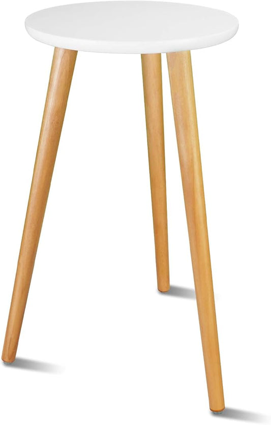 Uneedem Indoor Plant Stand Wood Mid Century Plant Stand for Indoor Plants, Modern Plant Table,Tall Plant Holder for Flower Pots, Small Round Side Table, End Table (A3-White,High: 20.5")